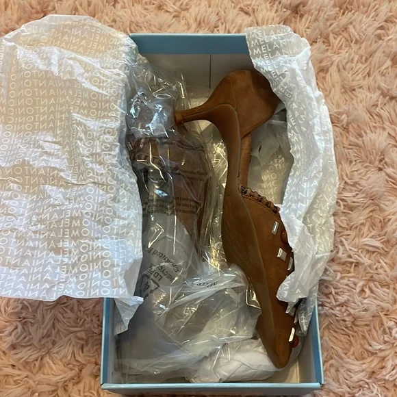 Antonio Melani Vivica Brown Bead Studded Suede Heels - Picture 8 of 8